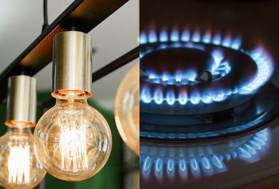 Lampadine accese e fiamma del gas